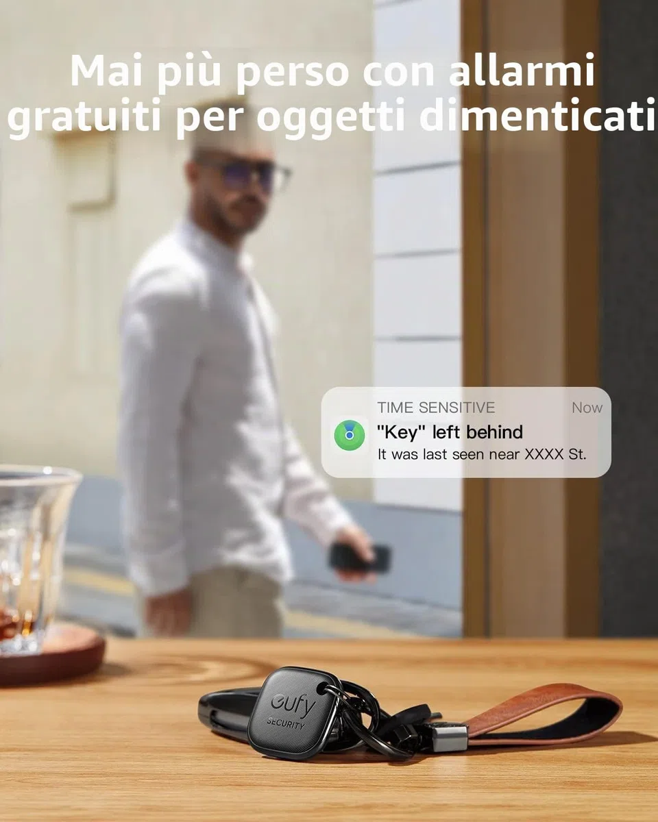 eufy Security SmartTrack Link (nero, confezione da 4) Key Finder compatibile con Apple Find My (iOS) Bluetooth Tracker per auricolari e localizzatore di bagagli