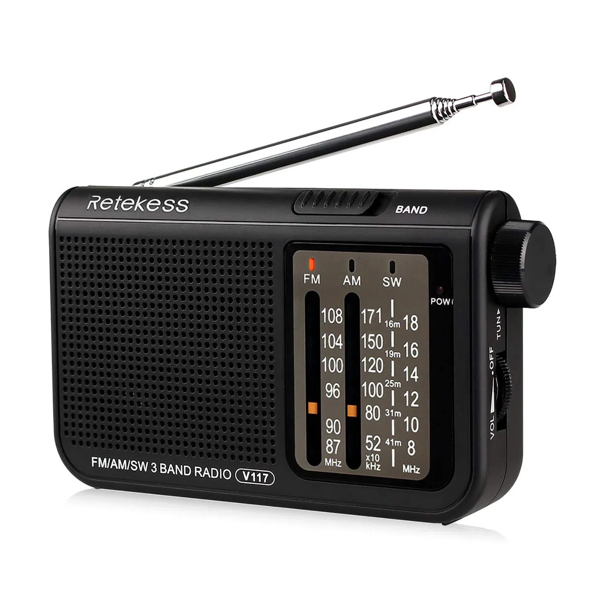 Retekess V117 Radio Mini,Radiolina Portatile AM FM SW,Radio a Pile,Auricolare,Con un'Eccellente Qualità del Suono,Camping,per Anziani (Nero)