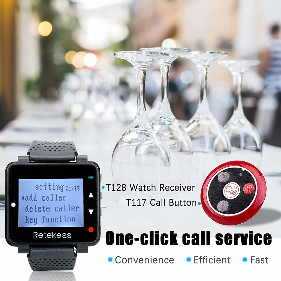 Retekess T128 Cercapersone Ristorante, Sistema di Chiamata Wireless, 48 Ore di Standby,1 Orologio e 20 Pulsanti di Chiamata e 1 Amplificatore Segnale, per Ristorante Bar Pizzeria