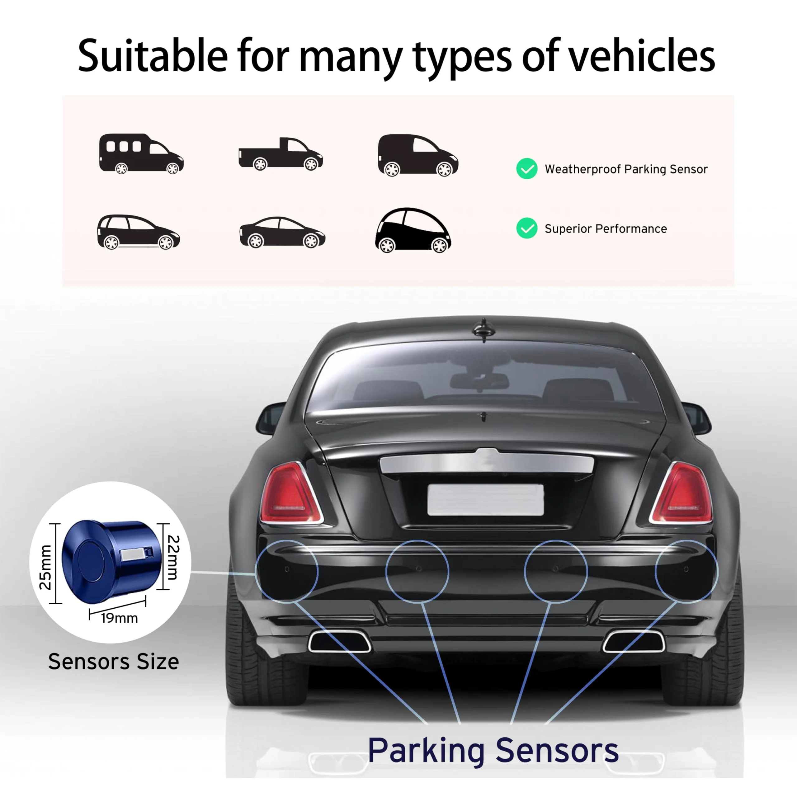 Kit di assistenza al parcheggio senza fili, sistema radar di retromarcia con 4 sensori PDC, display a distanza LED senza fili con avviso sonoro + 4 colori blu Aiuto al parcheggio posteriore