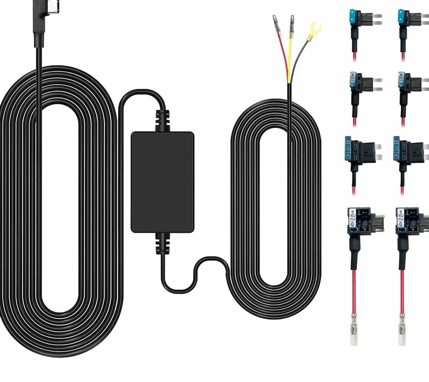 GKU Dashcam Kit Cablaggio USB-C 12V-24V a 5V/2,5A 3,5 Metri Monitoraggio Parcheggio 24 Ore Protezione Bassa Tensione