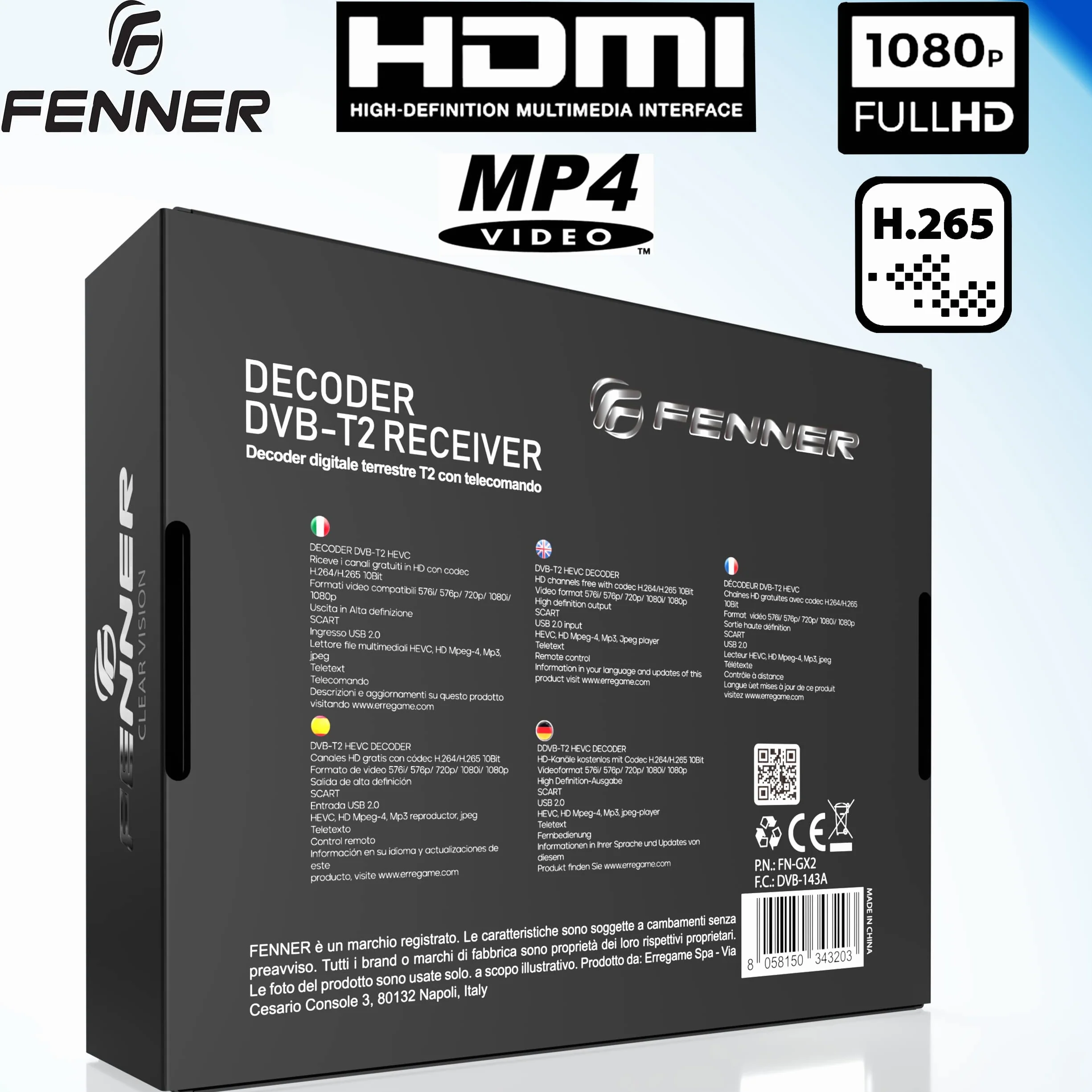 Decoder DVB-T2 HD 1080p SINTONIZZAZIONE AUTOMATICA HDMI HEVC Main 10 Bit H265 DOLBY-DIGITAL+ (aggiornamento disponibile "Manuale di installazione (PDF)" IL DECODER NON REGISTRA
