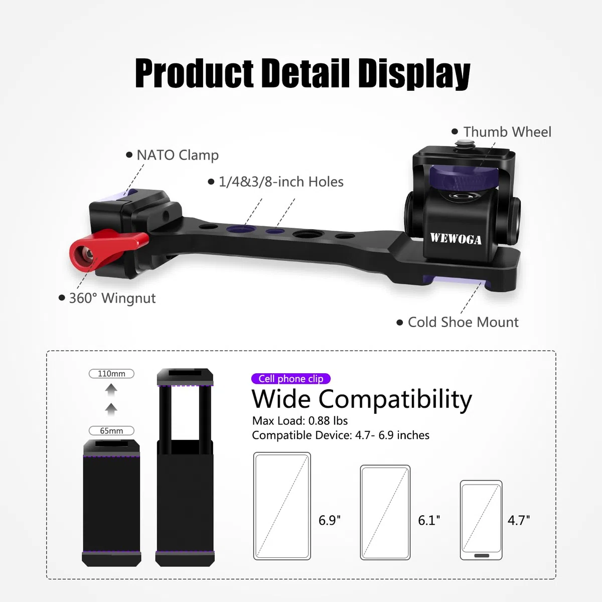 RS4 Telefono Titolare Estensione Maniglia RS3 Telefono Montare 1/4" Freddo Scarpa Compatibile per DJI Ronin S4/RS4 PRO/RS3/RS3 PRO/Ronin S3 Mini/Ronin RS2/RSC2 Gimbal Stabilizzatore