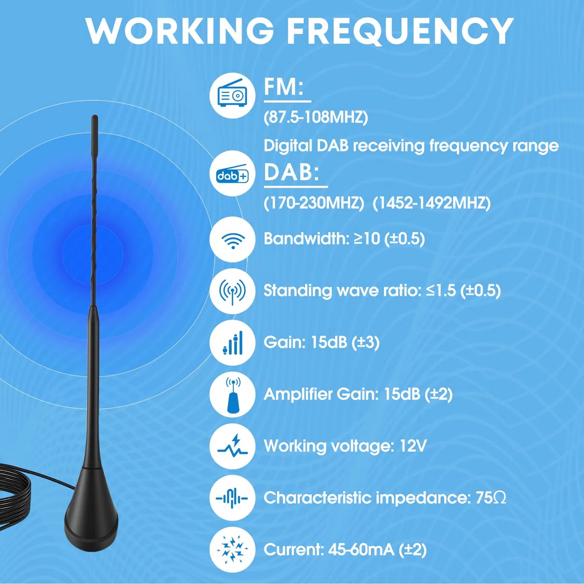 Hossom Antenna DAB Auto per Autoradio - Antenna da Tetto Corta a Forma di Pinna di Squalo con Amplificatore Integrato per DAB+/FM/AM, Per veicoli e sistemi audio come Audi, BMW, Honda e altri