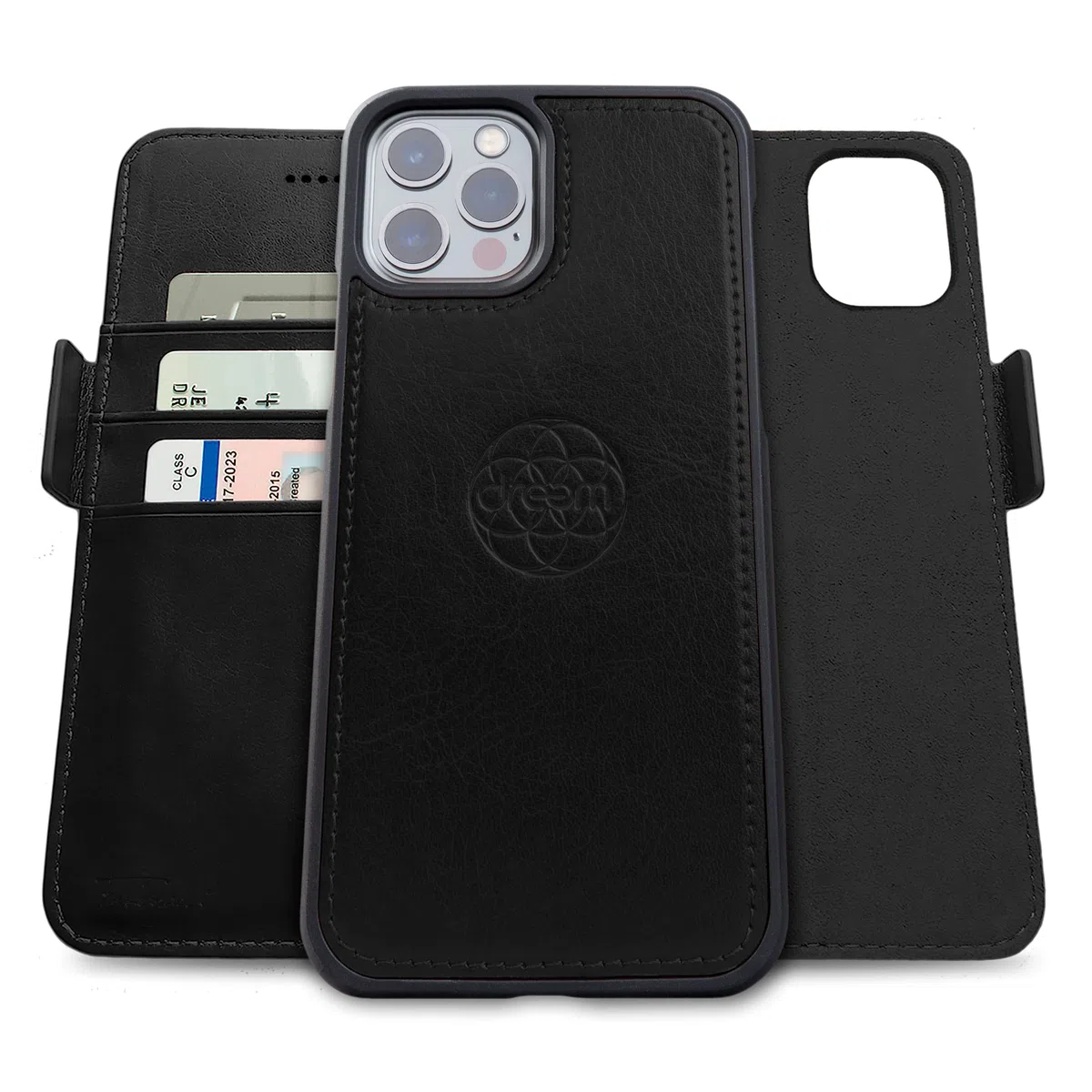 dreem Fibonacci 2in1 Custodia Portafoglio in Pelle per iPhone 12 Pro Max | Cover iPhone Magnetica Antiurto TPU Sottile | Protezione RFID | 2 Posizioni | Confezione Regalo – Nero