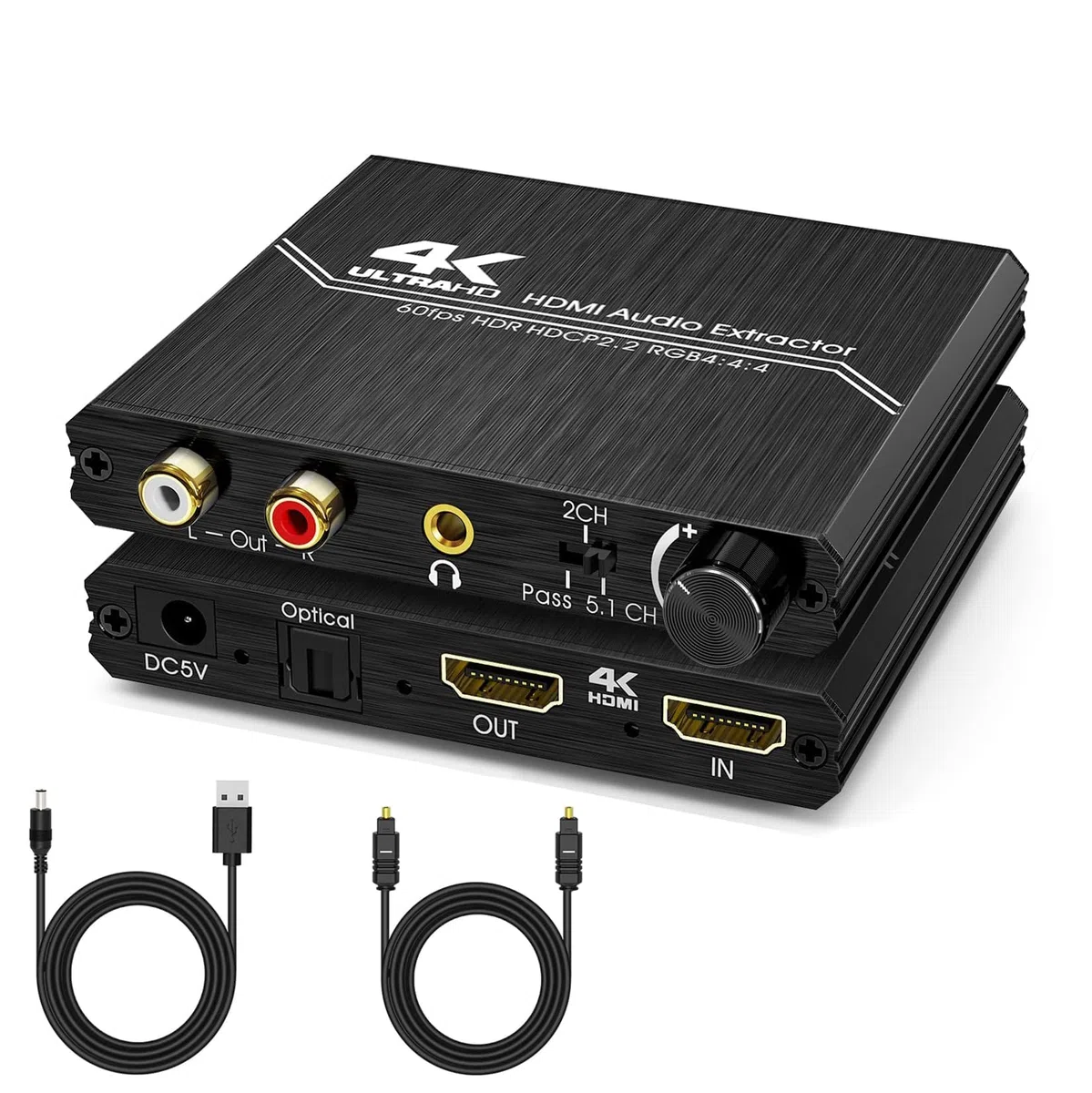 HDMI 2.0 Audio Extractor Splitter 4K HDMI a SPDIF ottico Toslink 3.5mm AUX Stereo RCA L/R convertitore audio con controllo volume, supporta 4K @60Hz HDCP 2.2 HDR 3D YUV 4:4:4