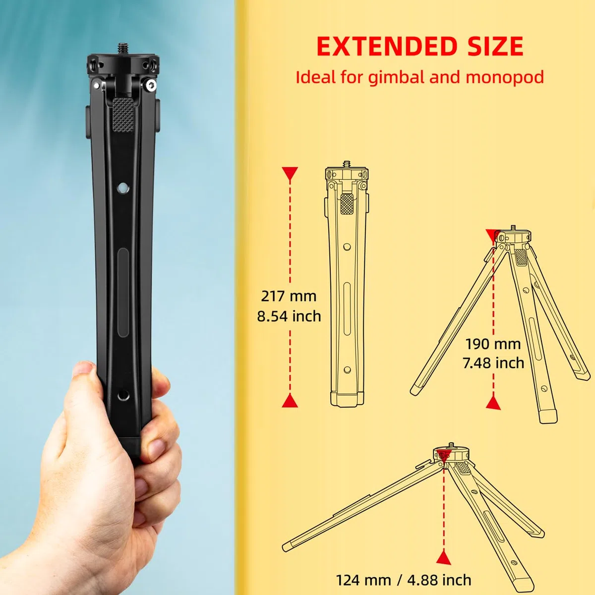 Zeadio Treppiede Metallico Regolabile - Supporto da Tavolo Universale per Fotocamera, Gimbal, Action Cam, Videocamera, Microfono, Luce LED (Portata 40kg/88lb)