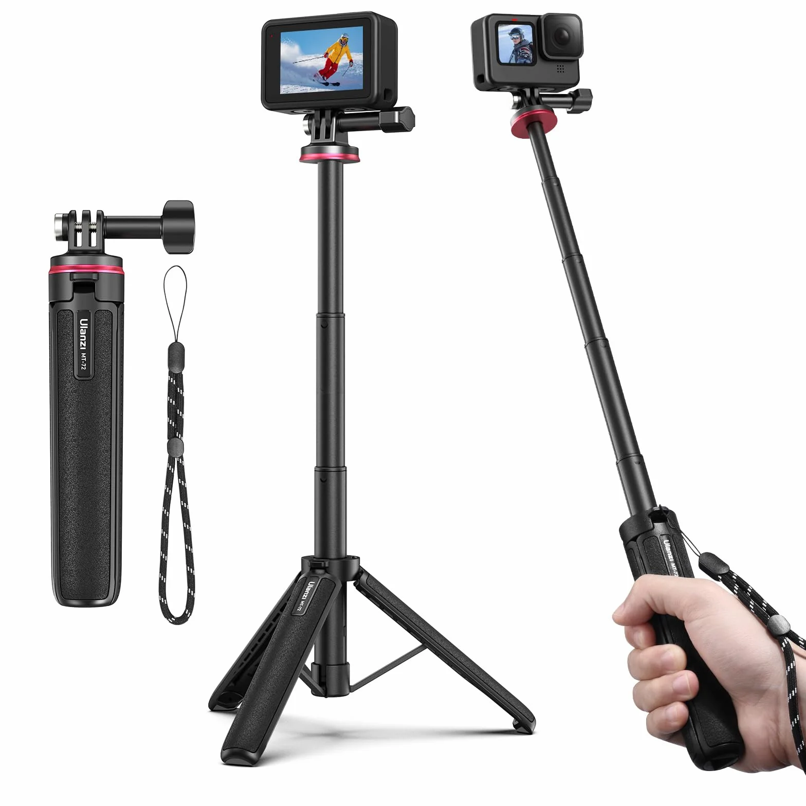 51CM Mini Treppiede per, ULANZI MT-72 Treppiede Portatile da Viaggio con Asta Di Estensione a 4 Pezzi, Mini Treppiede Selfie Stick per Dji Osmo Action Camera