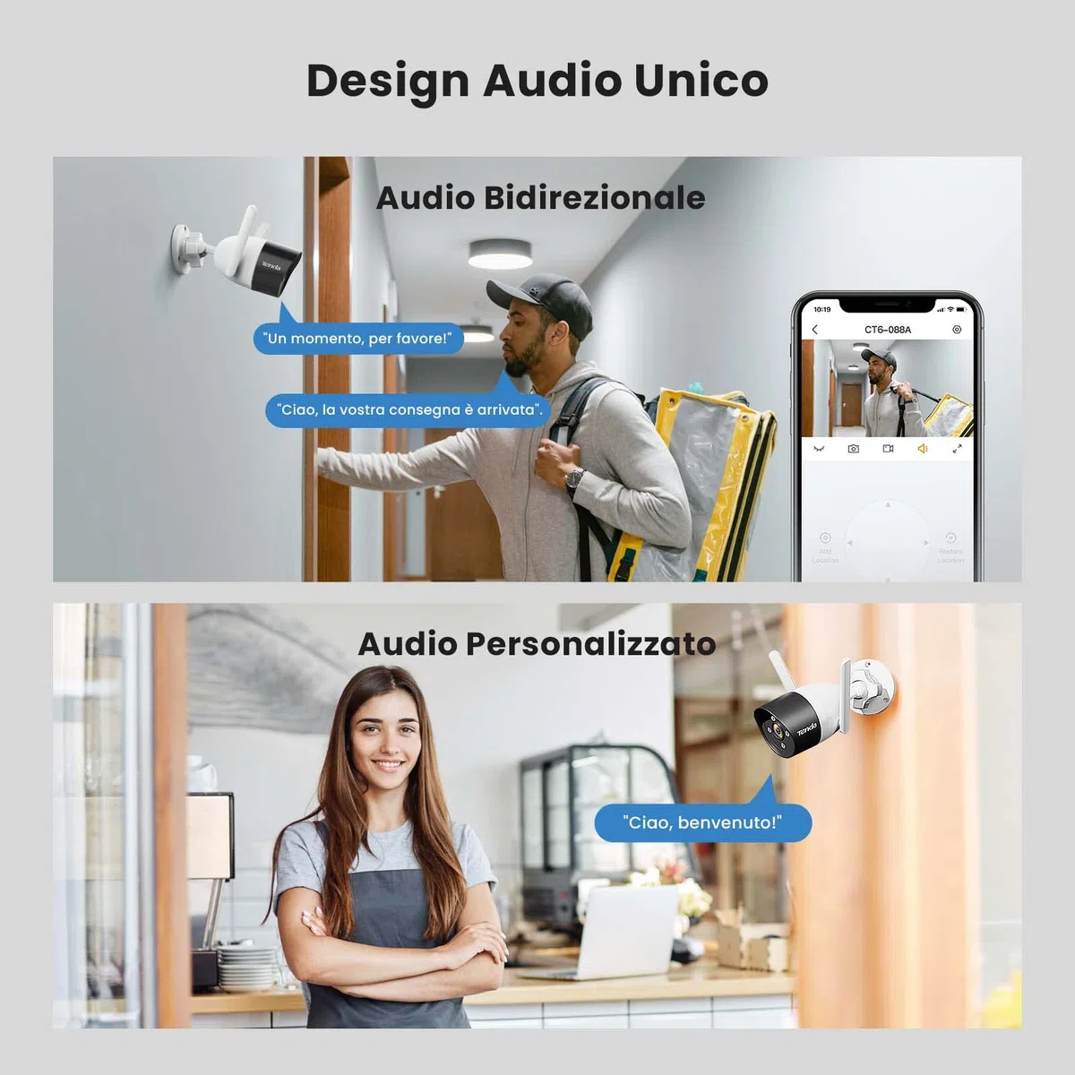 Tenda Telecamera Wi-Fi Esterno, 1080P Videocamera Sorveglianza Esterno con Visione Notturna a Colori 30m, Audio Bidirezionale, Rilevamento di Movimento e Persone, Compatibile con Alexa, CT3