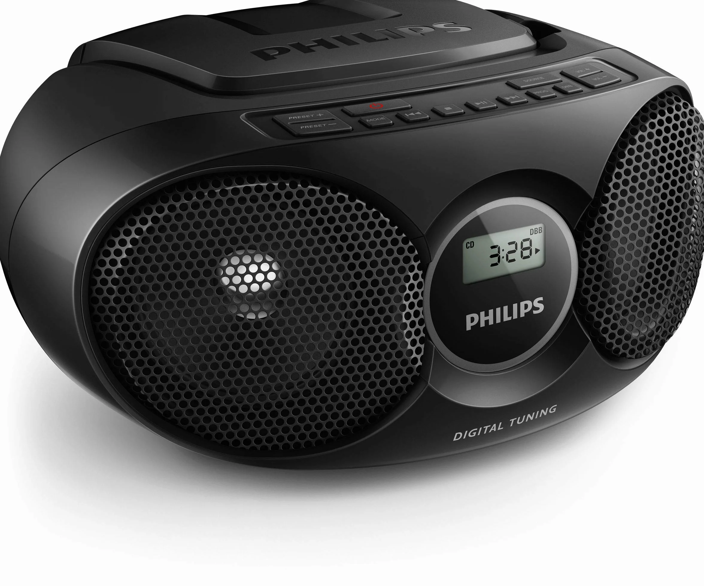 Philips AZ215B/12 Lettore CD Boombox, Sintonizzatore Digitale FM, 3 Watt, Entrata Audio, Nero