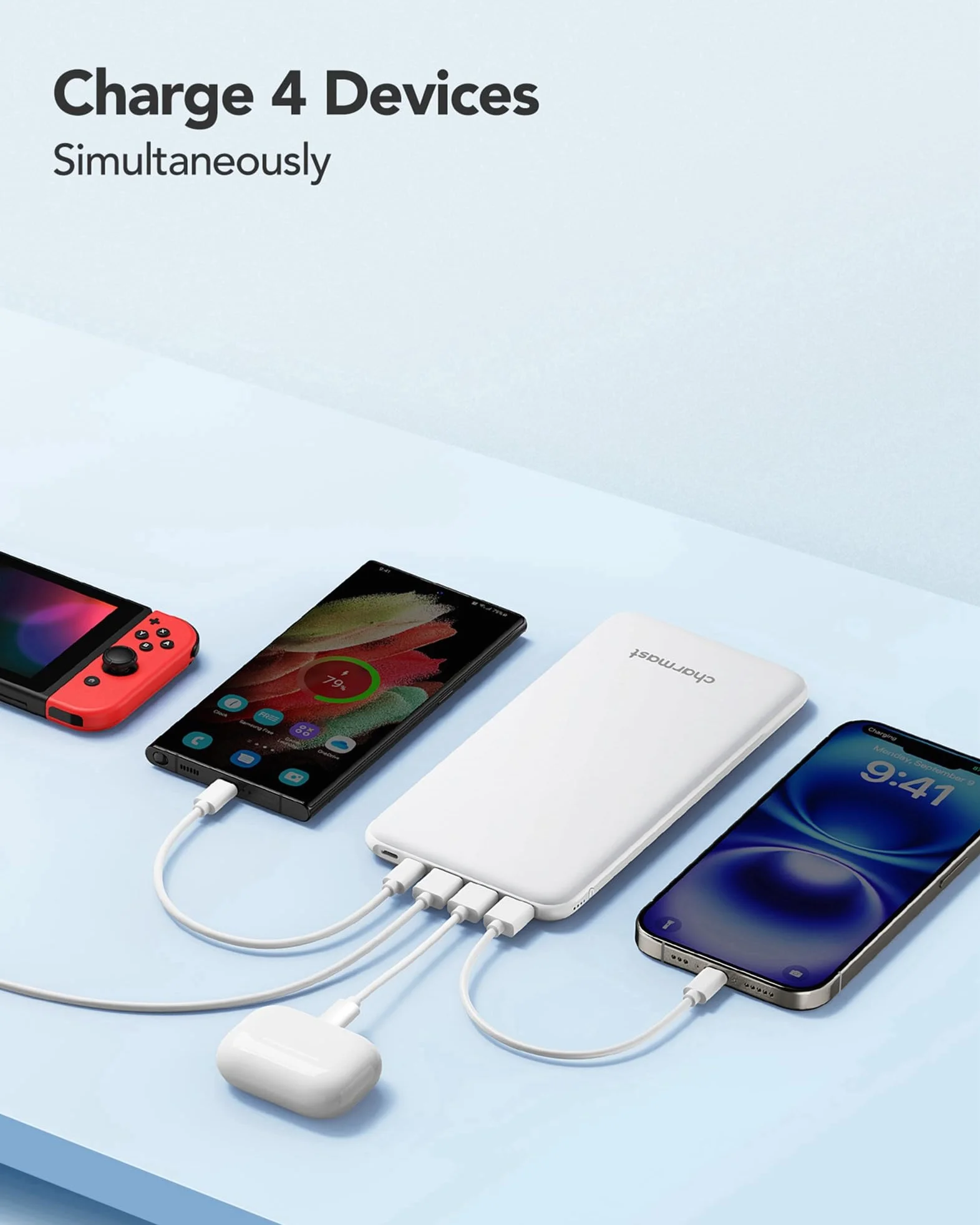 Charmast Power Bank 26800mAh, Caricatore Portatile USB C Powerbank Batteria Ultra Sottile con 3 Ingresso & 4 Uscita Compatibile con iPhone Samsung Huawei Xiaomi HONOR Smartphone Tablet