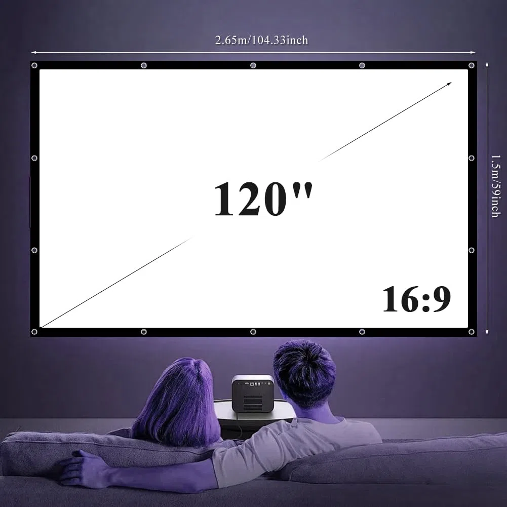 Proiettore di tela 16:9 HD, pieghevole, per home theater, scuola ed esterni, proiettore (120 pollici)