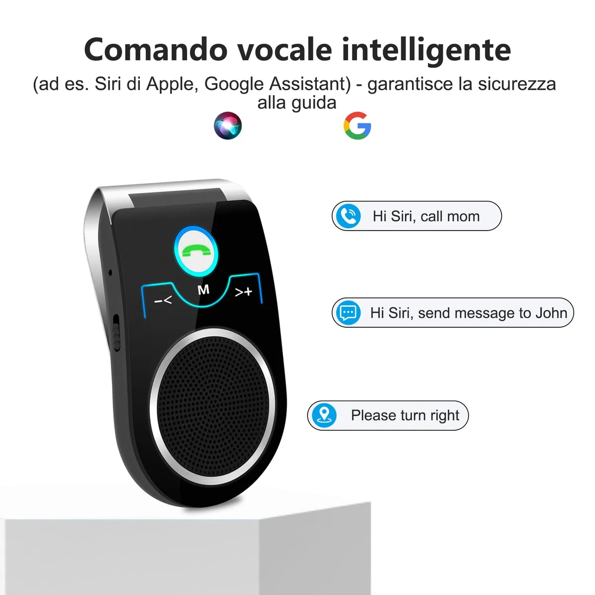 Kit Vivavoce Bluetooth 5.0 per Auto, Microfono Integrato,Vivavoce da Auto Bluetooth per Chiamate Viva Voce, Musicale, GPS, Connettività Dual Link, iOS Siri e Vocale Assistant