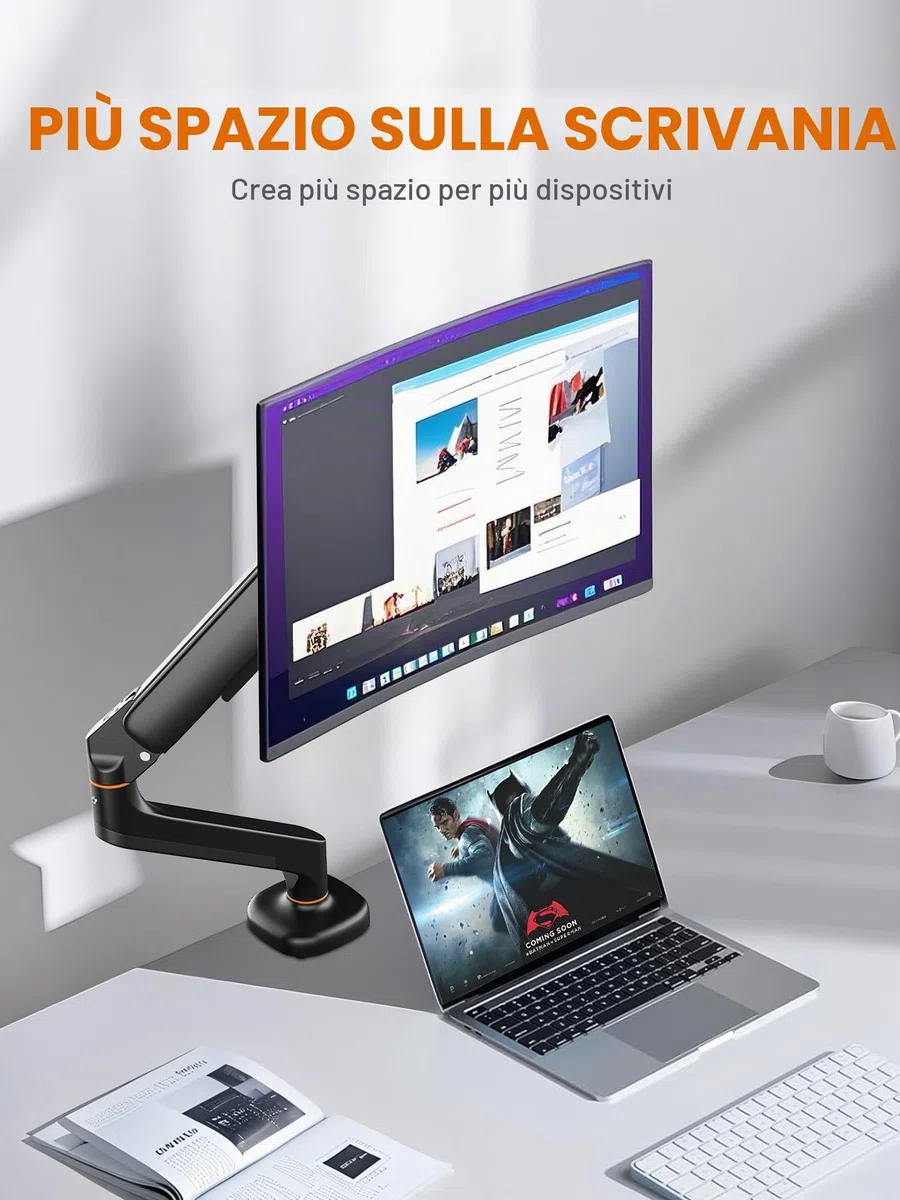 Ibergrif Supporto Monitor da Scrivania per Schermi da 13-32", Braccio di Monitor Regolabile in Altezza con Molla a Gas, Inclinazione, Girevole, Rotazione, Gestione dei Cavi, VESA 75/100 mm -Nero
