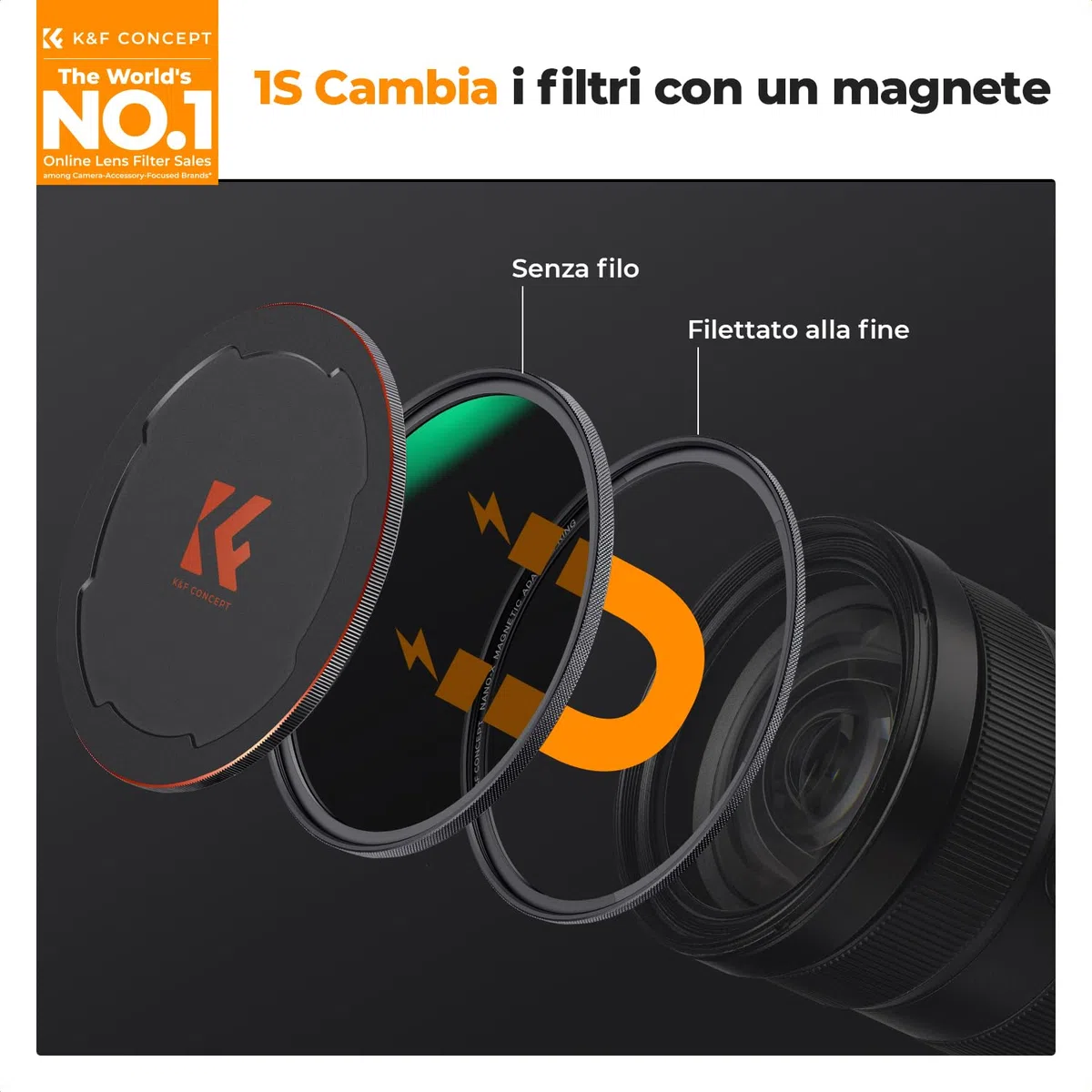 K&F CONCEPT Nano-X Filtro ND1000 (10 stop) per obiettivo da Anelli Adattatori, Tappo Magnetico in Metallo (72mm, magnetica)