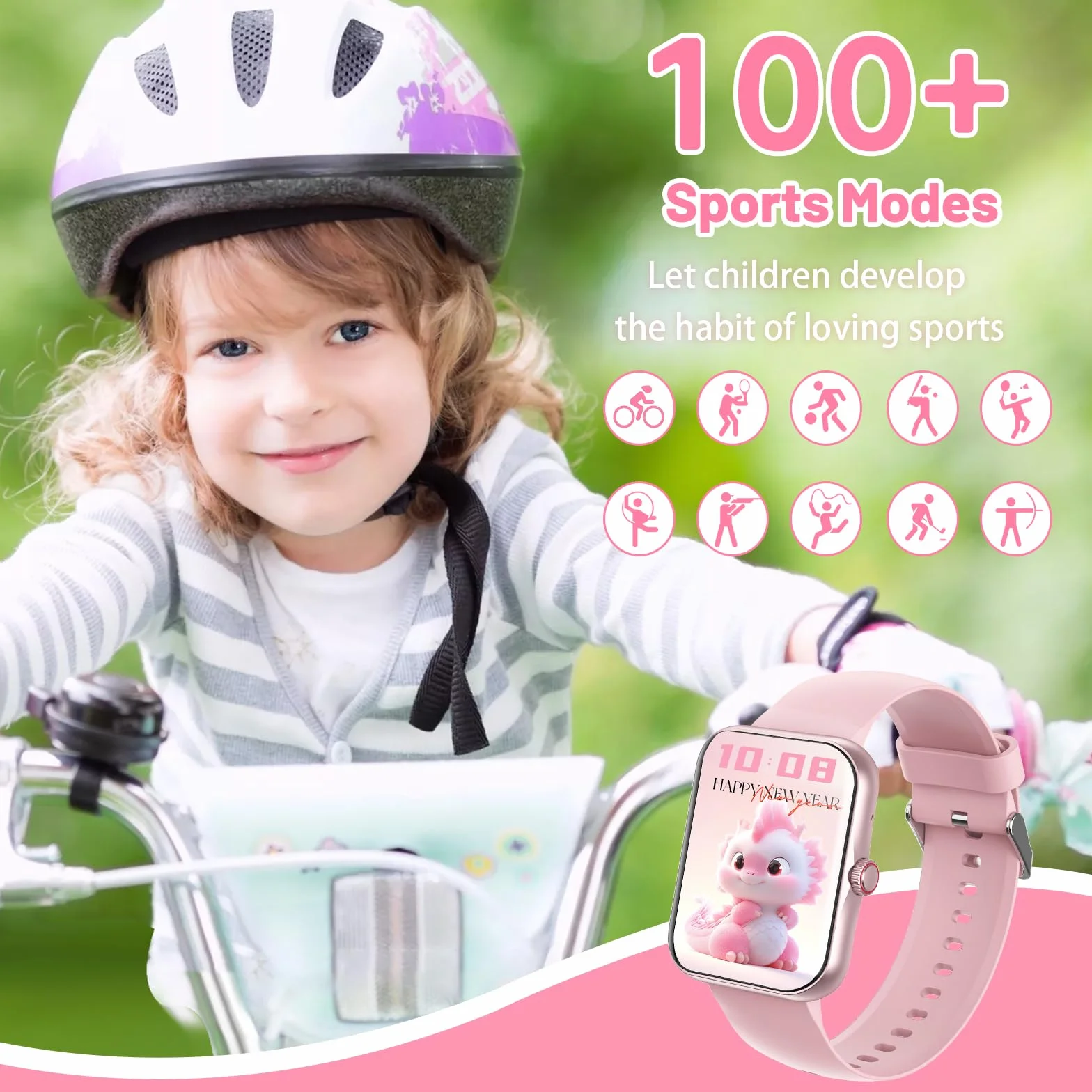 PTHTECHUS Smartwatch Bambini, Orologio Intelligente Fitness Sportivo SmartWatch per Bambini, 1.83' HD Touchscreen, Cronometro Notifiche Messaggi, Fitnesstracker per Ragazzi Ragazze Adolescenti (Rosa)