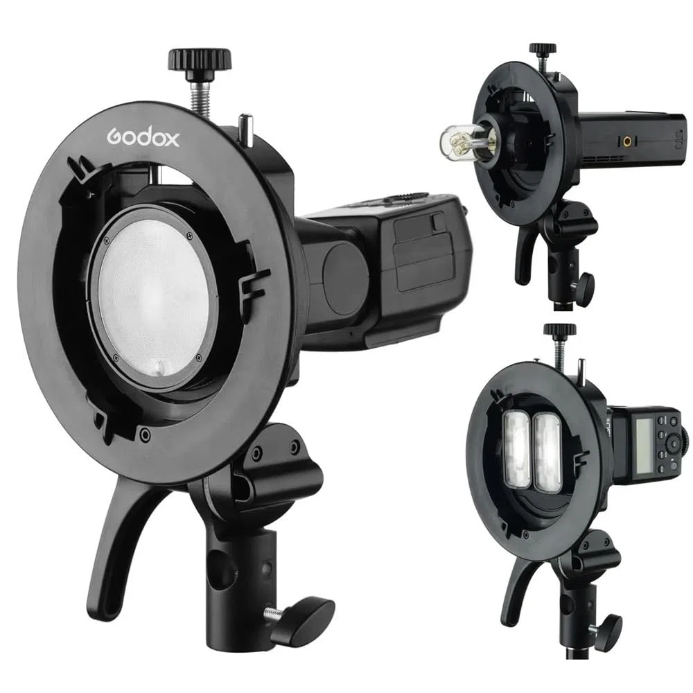 Godox S2 Bracket Supporto Bowens S-type, compatibile con flash Godox V100, AD200 Pro II, V1 Pro, RS60R, AD100 Pro, RS60BI, TT600, Funziona anche con flash Sony Canon Nikon Fujifilm