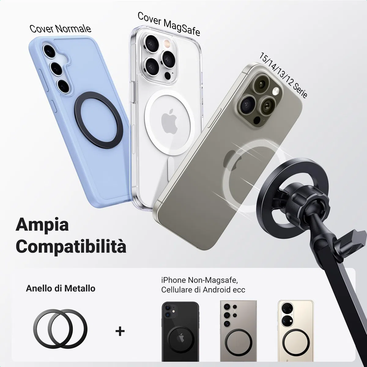 UGREEN Supporto Cellulare Magnetico da Letto, Porta per Magsafe con Braccio Flessibile Articolato Compatibile con iPhone 16 15, 14, 13, 12 Serie, Galaxy S24 Ultra ed Altri