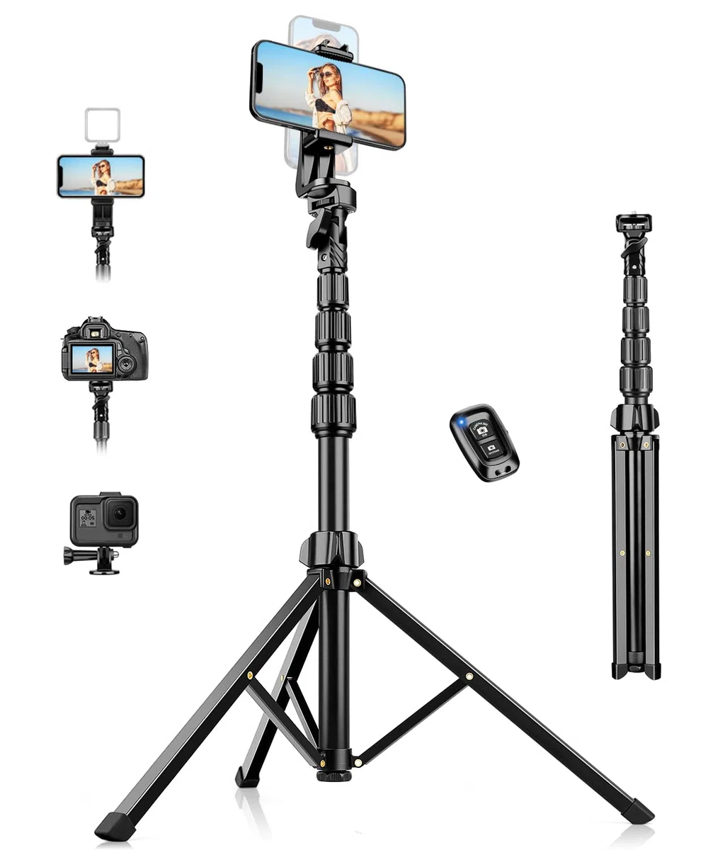 Nineigh 190cm Treppiede Smartphone, Alluminio Leggero Cavalletto Smartphone con telecomando e Supporto Telefono Cellulare, Estensibile Selfie Stick Treppiede per iPhone, Ideal per Video Vlog Youtube