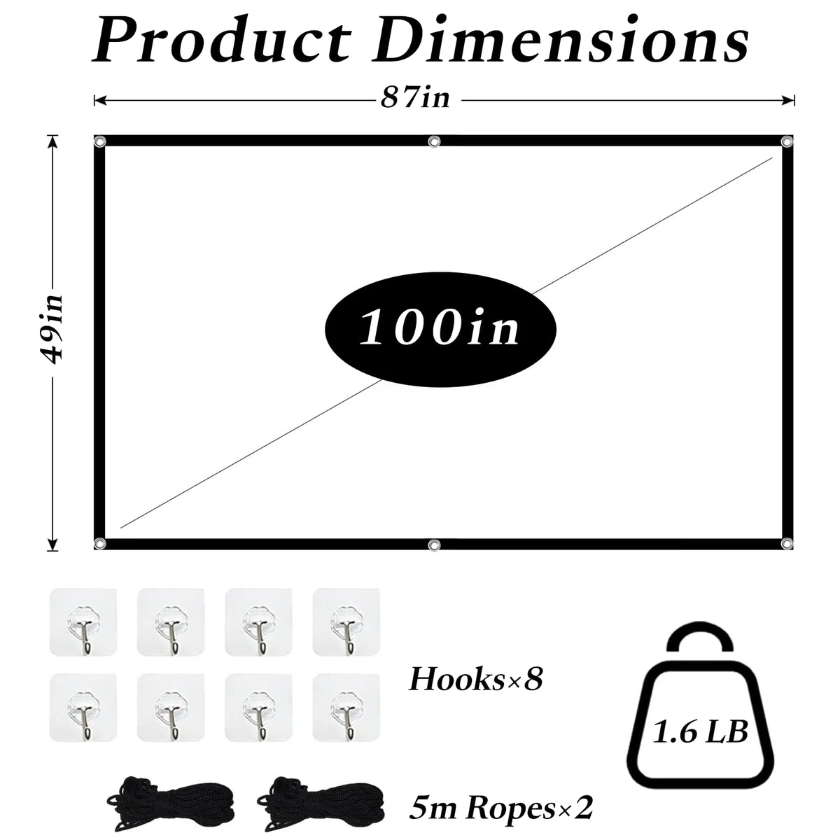 Telo Per Proiettore Schermo di Proiezione Projector Screen Telo Bianco Per Proiettore Adatto per Campeggio Home Theater Casa, Scuola Conferenze e Altre Occasioni