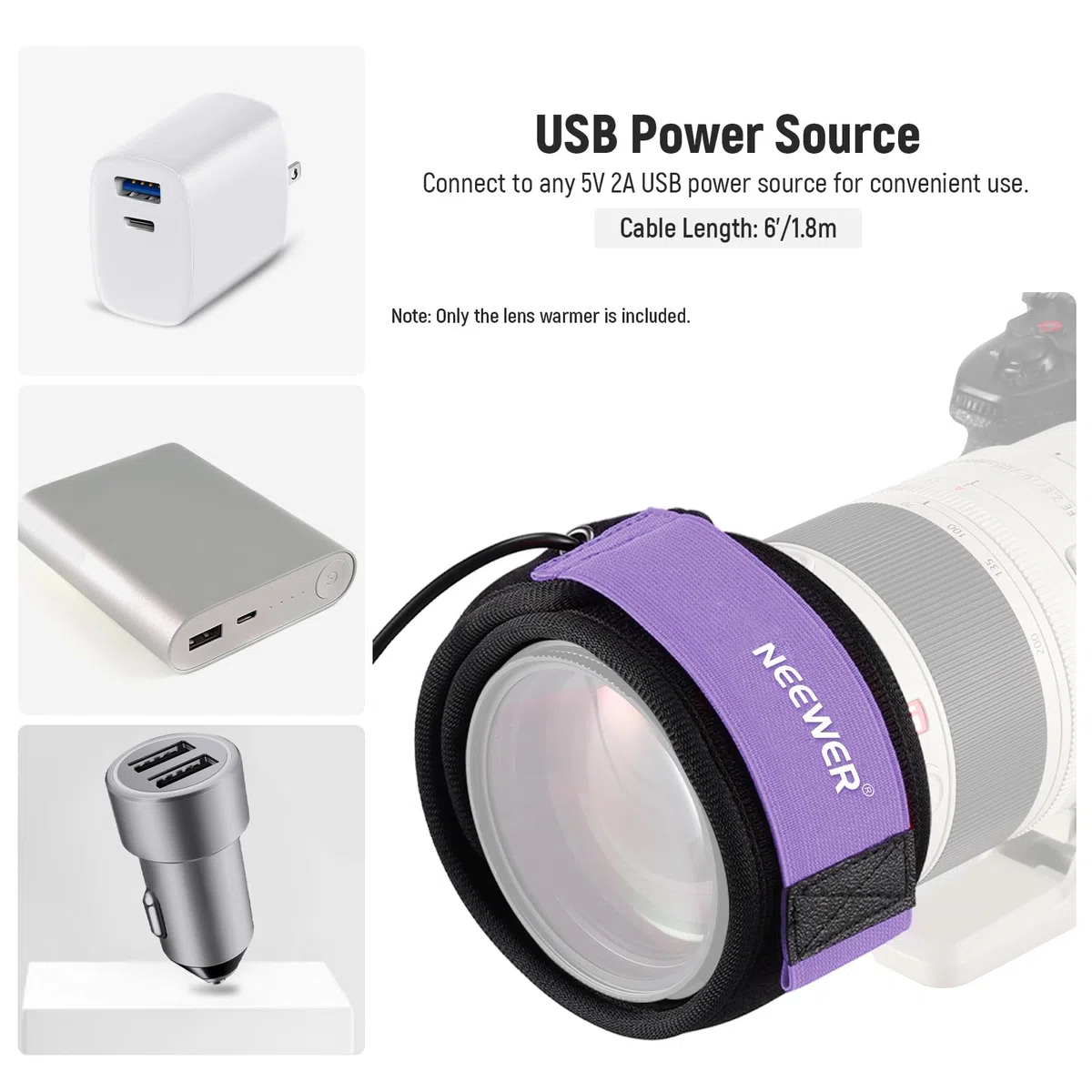 NEEWER Riscaldatore per Lenti a USB da 300mm con Tec. FPC per Astrofotografia con Telescopi e Obiettivi di Fotocamere DSLR, 3 Livelli di Temperatura, Evita Sovratensione/Rugiada/Nebbia/Condensa, HW-28