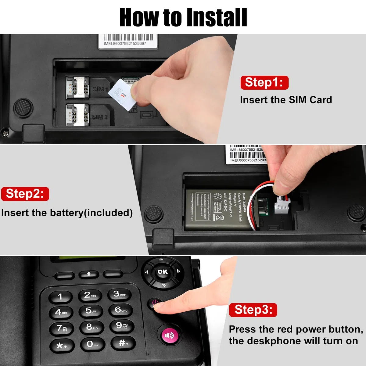 Lychee 2, 3, 4G Telefono Fisso Senza Fili: Dual SIM, Multilingue (Tedesco Incluso), Grande Schermo con Retroilluminazione, Telefono da Scrivania per Ufficio, Hotel o Uso Domestico