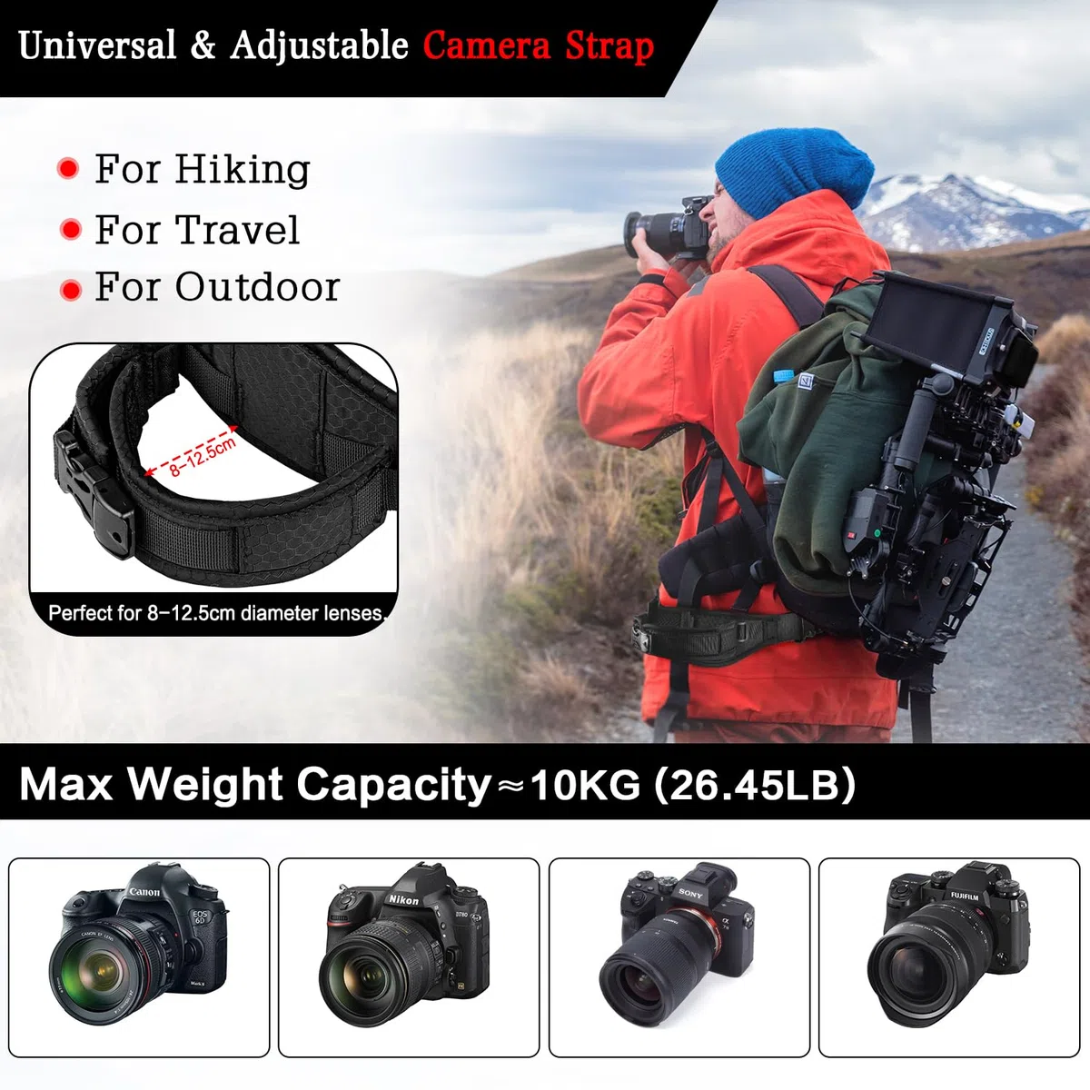 Anti-shake Decompressione Cintura in Vita della Fotocamera Sicurezza Regolabile Rilascio Rapido Cintura Fotografica DSLR/SLR Cintura della Fotocamera Reflex DSLR Canon Nikon Sony Pentax