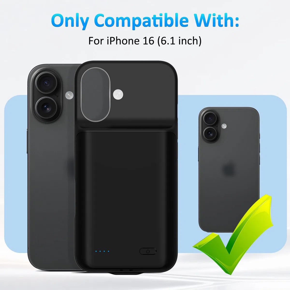 Custodia con Batteria per iPhone 16 da 8500mAh, Custodia di Ricarica Ricaricabile Sottile, Cover Protettiva Portatile con Batteria per iPhone 16 (6,1 pollici), nera