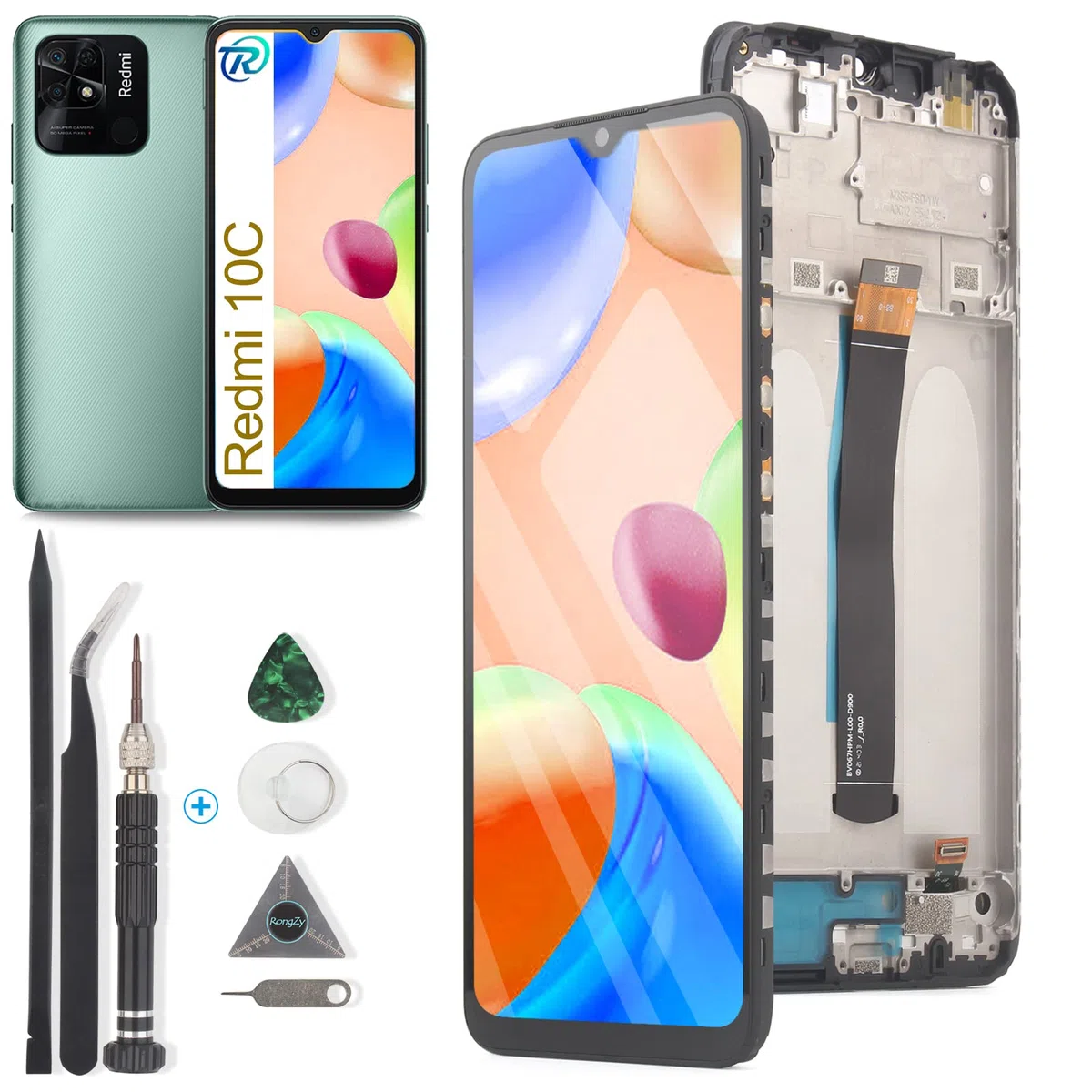 RongZy LCD Schermo per Xiaomi Redmi 10C 220333QAG 220333QBI di Ricambio Display Touch Screen Digitizer Parti di Riparazione per Redmi 10C LCD Display con Strumenti(6.71",Nero con Cornice)