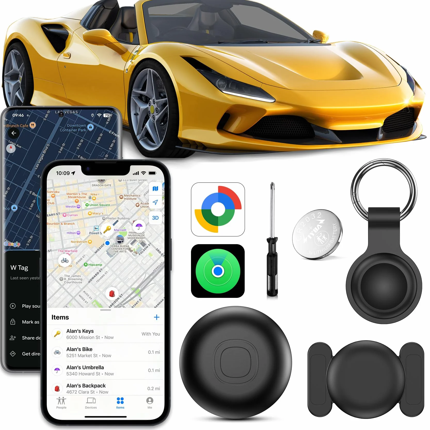 GPS Tracker per Auto, Localizzatore GPS per Auto senza Abbonamento, Compatibile con Android e iOS, IP68 Impermeabile, Magnetico Air Tracker GPS per Moto, Bici, Bagagli