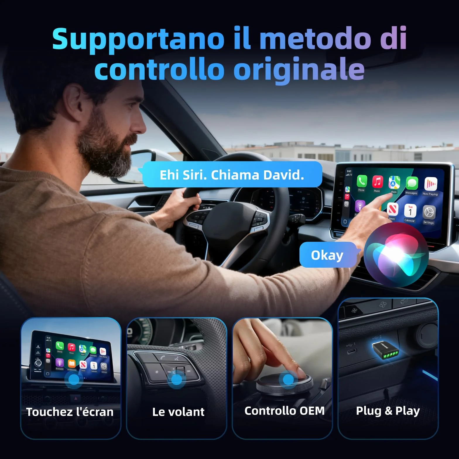 LINGHUANG Adattatore Carplay Wireless & Mini Adattatore Android Auto Wireless, Converte il Cavo in un Senza Fili, Plug & Play, Connessione Veloce e Stabile, Compatibile con iOS 10+ & Android 11+