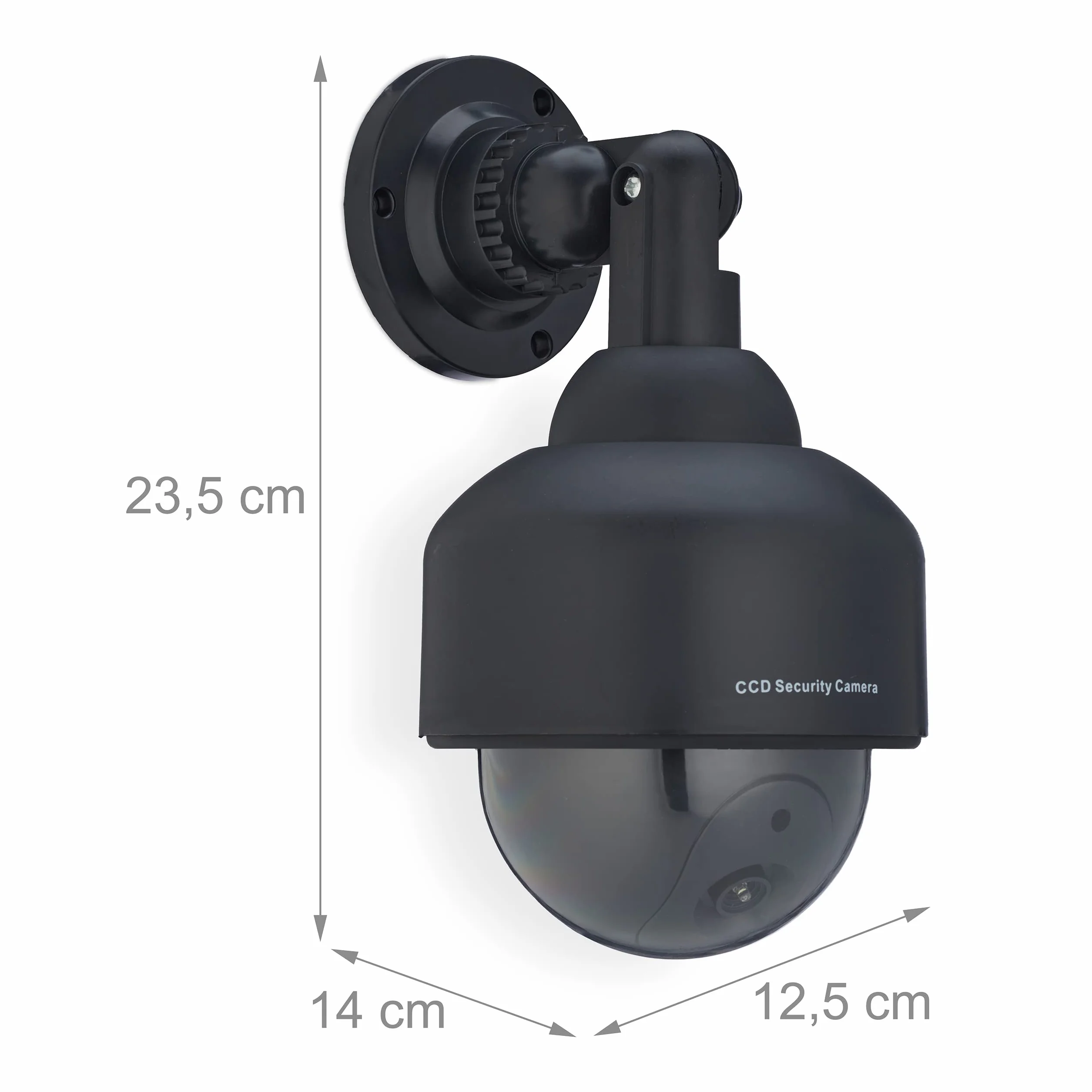 Relaxdays Telecamera Finta di Sorveglianza, Dummy Camera, con LED Lampeggiante, HxLxP: 23,5x12,5x14 cm, Deterrente, Nero