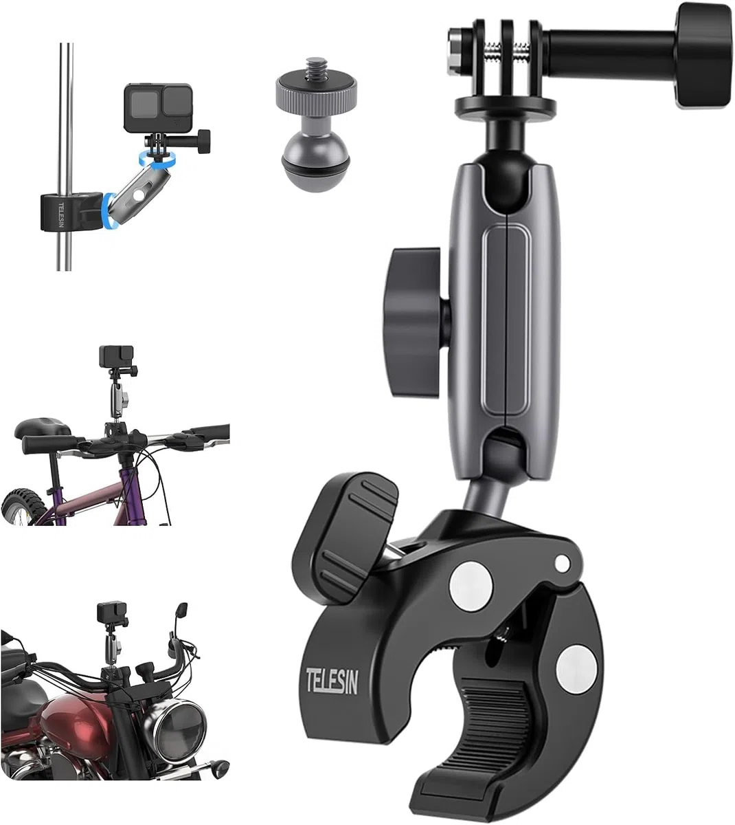TELESIN Universal Handlebar Tube morsetto Mount for Sport Cameras (Aluminum)