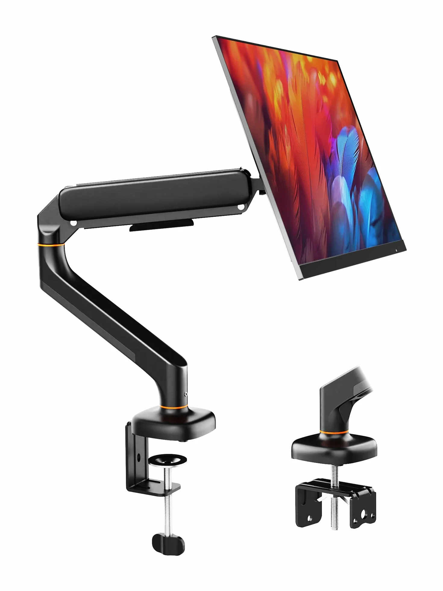Ibergrif Supporto Monitor da Scrivania per Schermi da 13-32", Braccio di Monitor Regolabile in Altezza con Molla a Gas, Inclinazione, Girevole, Rotazione, Gestione dei Cavi, VESA 75/100 mm -Nero