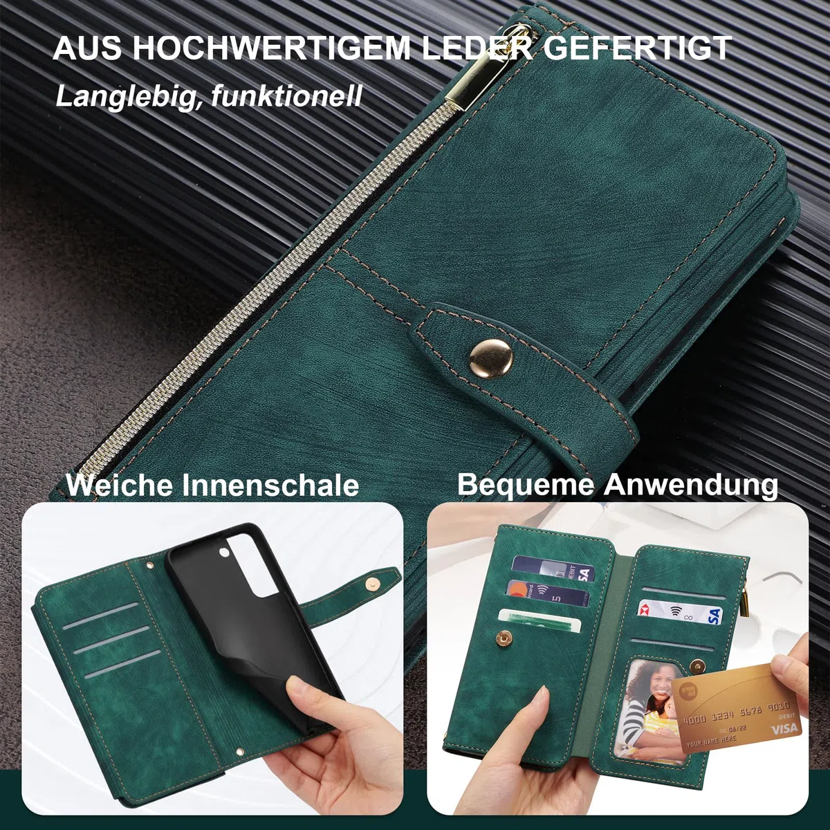 ZCDAYE Custodia per Samsung Galaxy A34 5G con 9 scomparti per carte di credito, in pelle PU per Samsung A34 5G, custodia per Samsung Galaxy A34 5G, con chiusura lampo, colore: verde