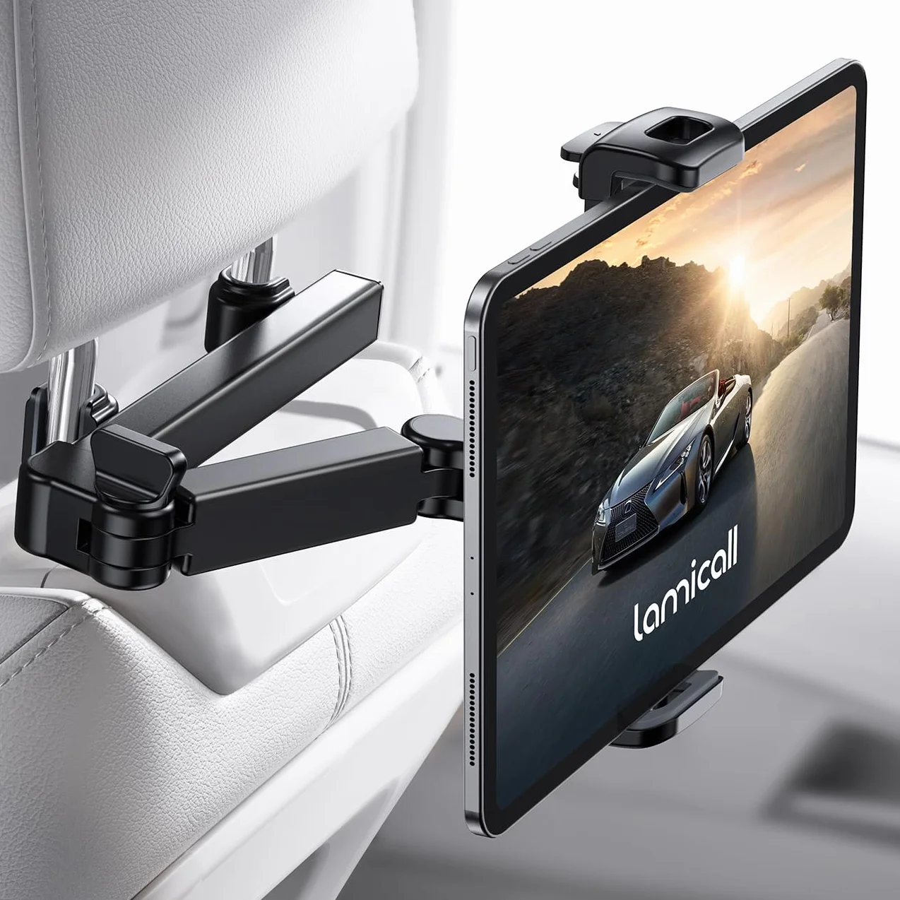 Lamicall Supporto Tablet Auto, Supporto Tablet Poggiatesta - [Braccio Telescopico a Doppio Asse] 360°Rotazione, Universale Supporto per iPad, Samsung Tab, Switch, altri 4.7-11" Cellulari e Tablet