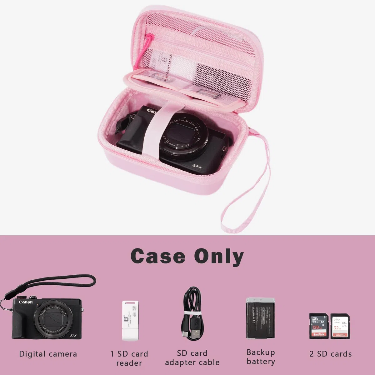 ProCase Custodia Macchina Fotografica Digitale Compatta Compatibile con Canon SX740 HS, Canon G7X Mark III Mark II, Sony ZV-1, Kodak Pixpro WPZ2, Universale Portatile Borsa Macchina Fotografica-Rosa