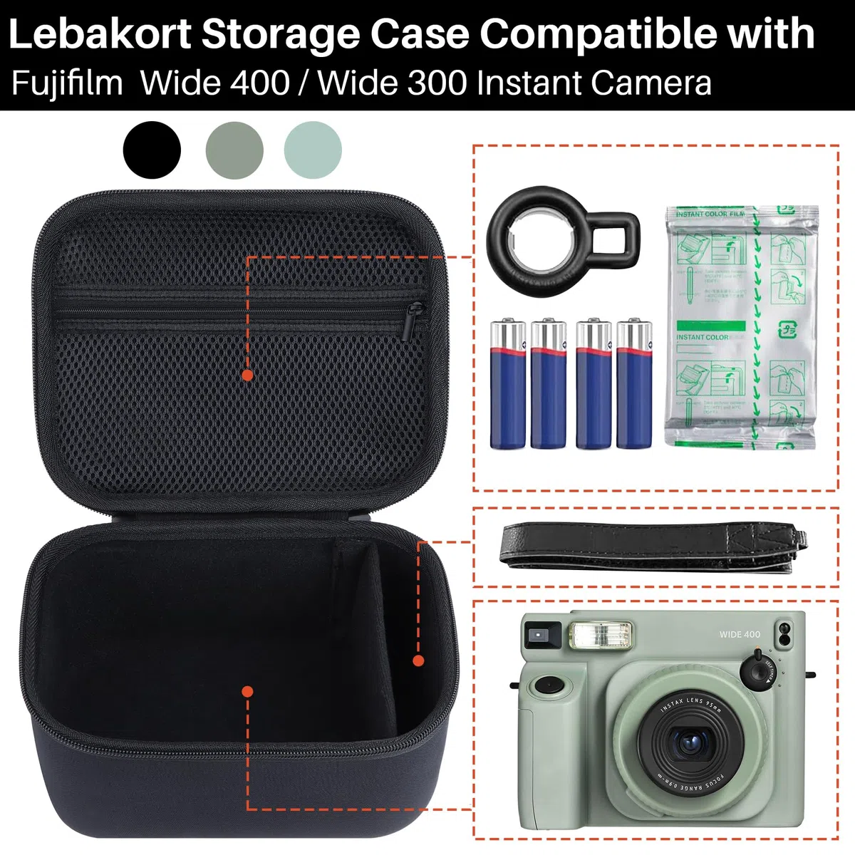 Lebakort ﻿Duro Viaggio Caso Custodia per Fujifilm Instax Wide 400/Instax Wide 300 Fotocamera Istantanea (Verde chiaro)