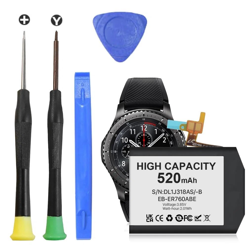 Batteria di ricambio per Samsung Gear S3 Frontier (SM-R760, R770, R765), Gear S3 Classic, EB-BR760ABE GH43-04699A, 430 mAh, con kit di strumenti di riparazione professionali