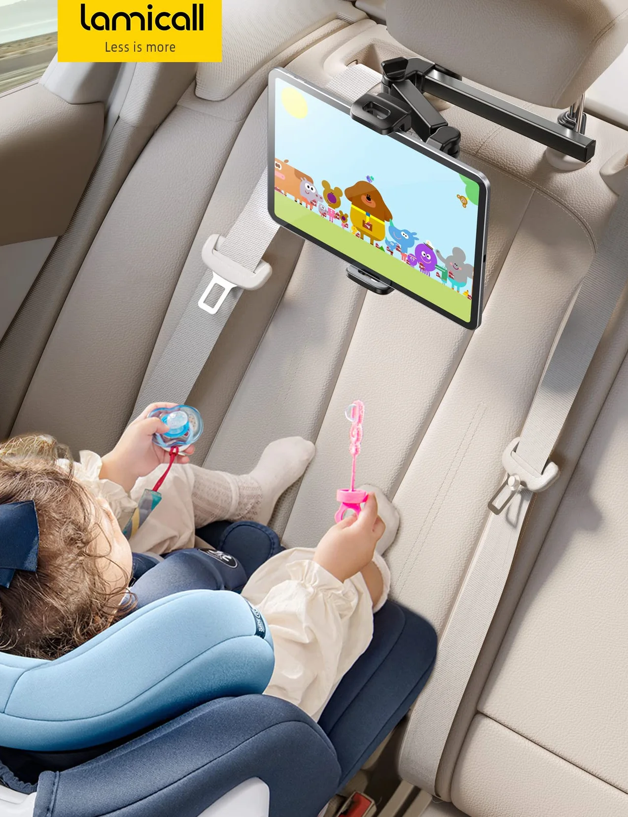 Lamicall Supporto Tablet Auto, Supporto Tablet Poggiatesta - [Braccio Telescopico a Doppio Asse] 360°Rotazione, Universale Supporto per iPad, Samsung Tab, Switch, altri 4.7-11" Cellulari e Tablet