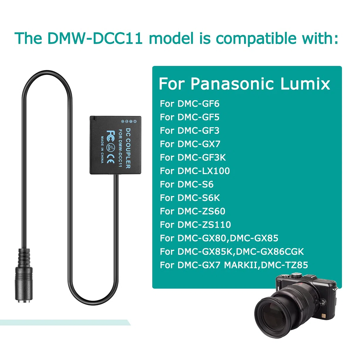 DMW-DCC11 Batteria fittizia BLG10 BLE9 + 5V DC8.4V Cavo USB Adatta + Adattatore QC3.0 per fotocamere digitali Panasonic Lumix Lumix GF5 GF6 GX7 GX80 GX85 GX86CGK GX7 Mark II ZS60