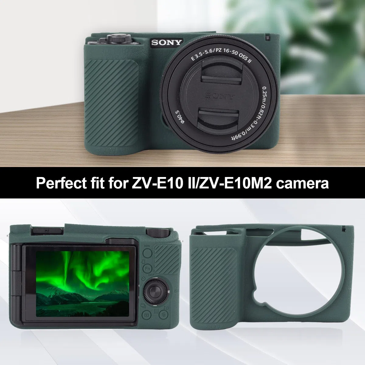 Rieibi Custodia protettiva in silicone per fotocamera Sony Alpha ZV-E10 II con 2 pellicole protettive per lo schermo, custodia leggera ZV-E10II per fotocamera Sony ZV-E10 II