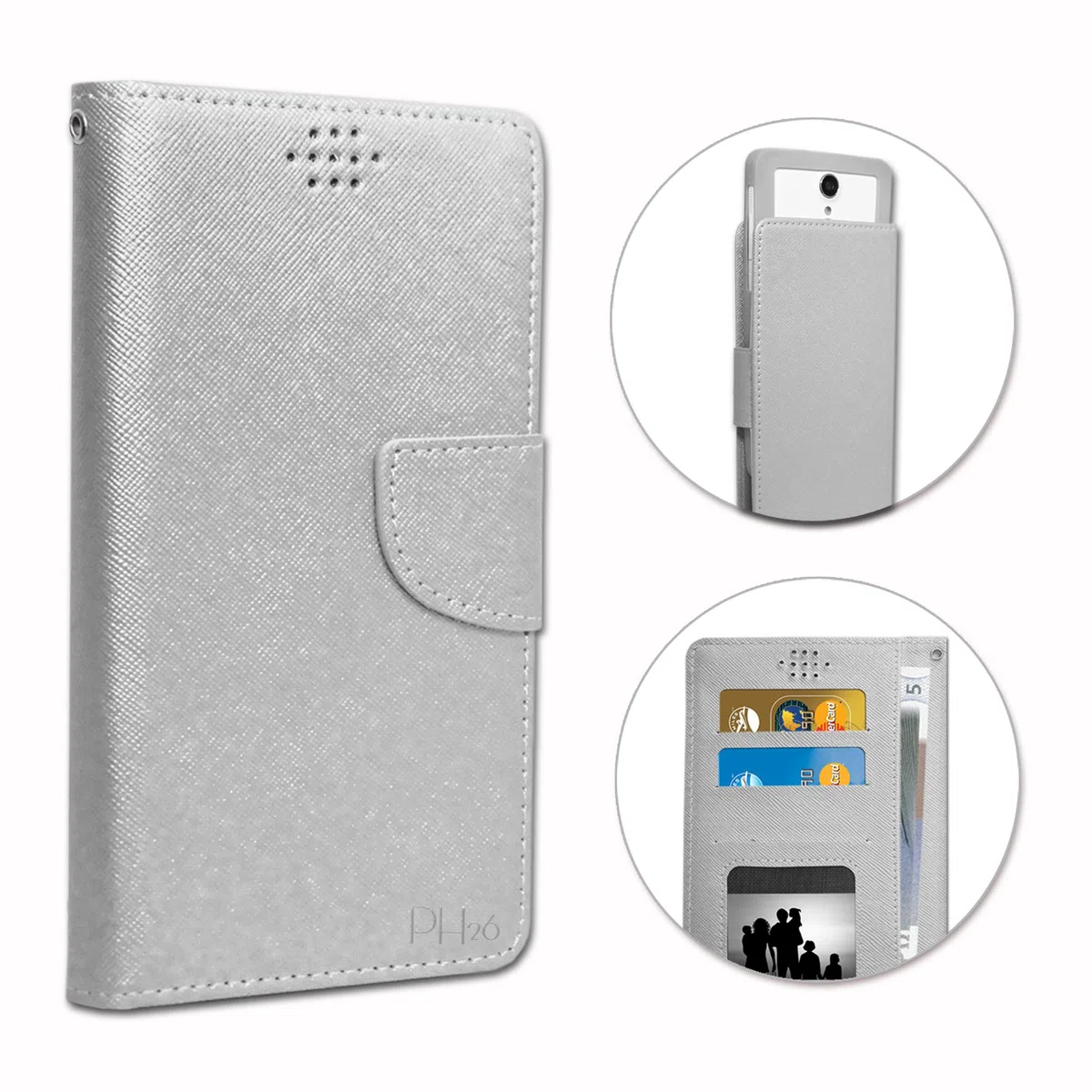 PH26® - Custodia a portafoglio per Samsung Galaxy SCL i9003, in pelle, con porta carte e impunture a vista