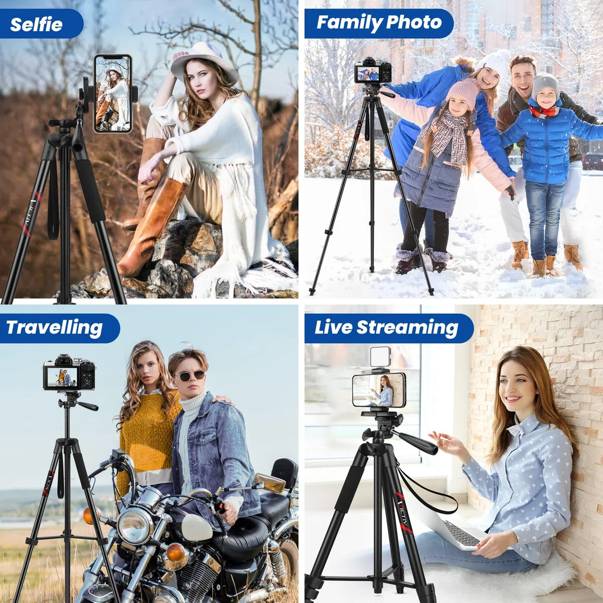 Victiv 162cm Treppiede Smartphone, Cavalletto per Smartphone da Viaggio con Telecomando e Supporto per Cellulare, Leggero e Portatile Tre Piedi per Telefono, Compatibile con iPhone & Android
