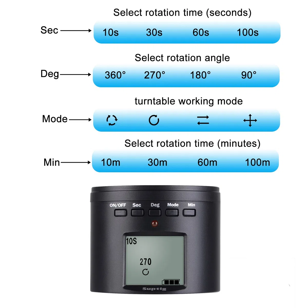 Suptig - Supporto per treppiedi per fotocamera con treppiede elettrico a 360°, compatibile con GoPro Hero 10 Hero 9 Hero 8 Hero 7 Hero 6 Hero 5 Hero 4/3 DJI osmo e iPhone Samrtphone