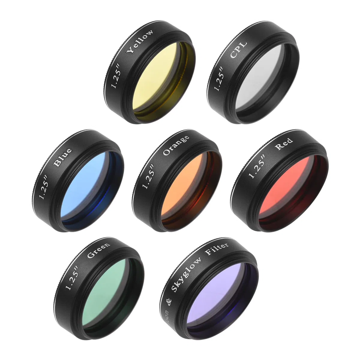 Set di filtri per oculari per telescopio da 1,25 pollici Filtro luna e cielo Glow Filtro CPL Rosso Arancione Giallo Verde Blu Filtri colorati per l'osservazione planetaria lunare