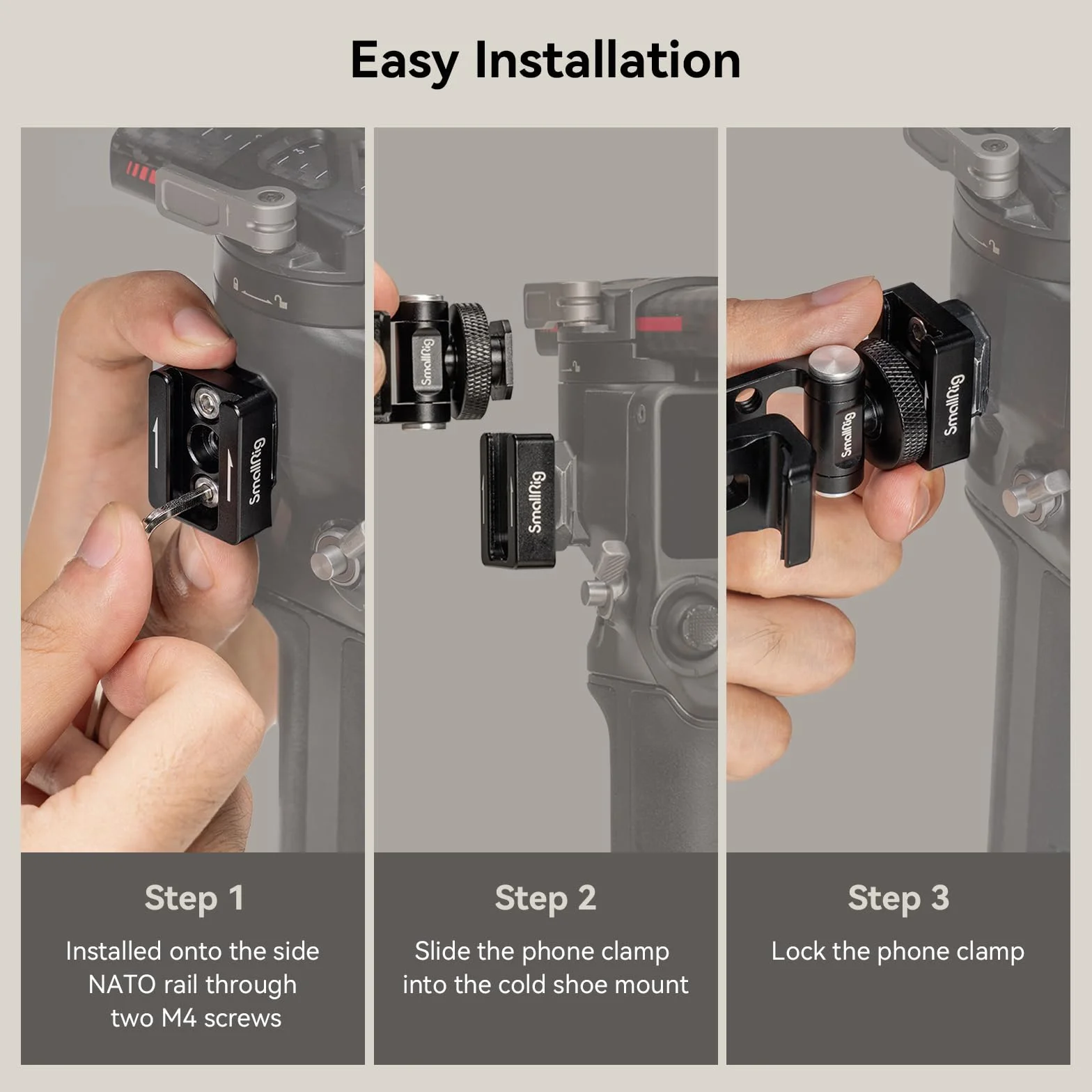 SMALLRIG Supporto per Telefono in Metallo con Supporto per Slitta Fredda, Adattatore Universale per Supporto per Telefono, Adattatore per DJI,per Paesaggio e Ritratto, Larghezza entro 57-88 mm - 4301