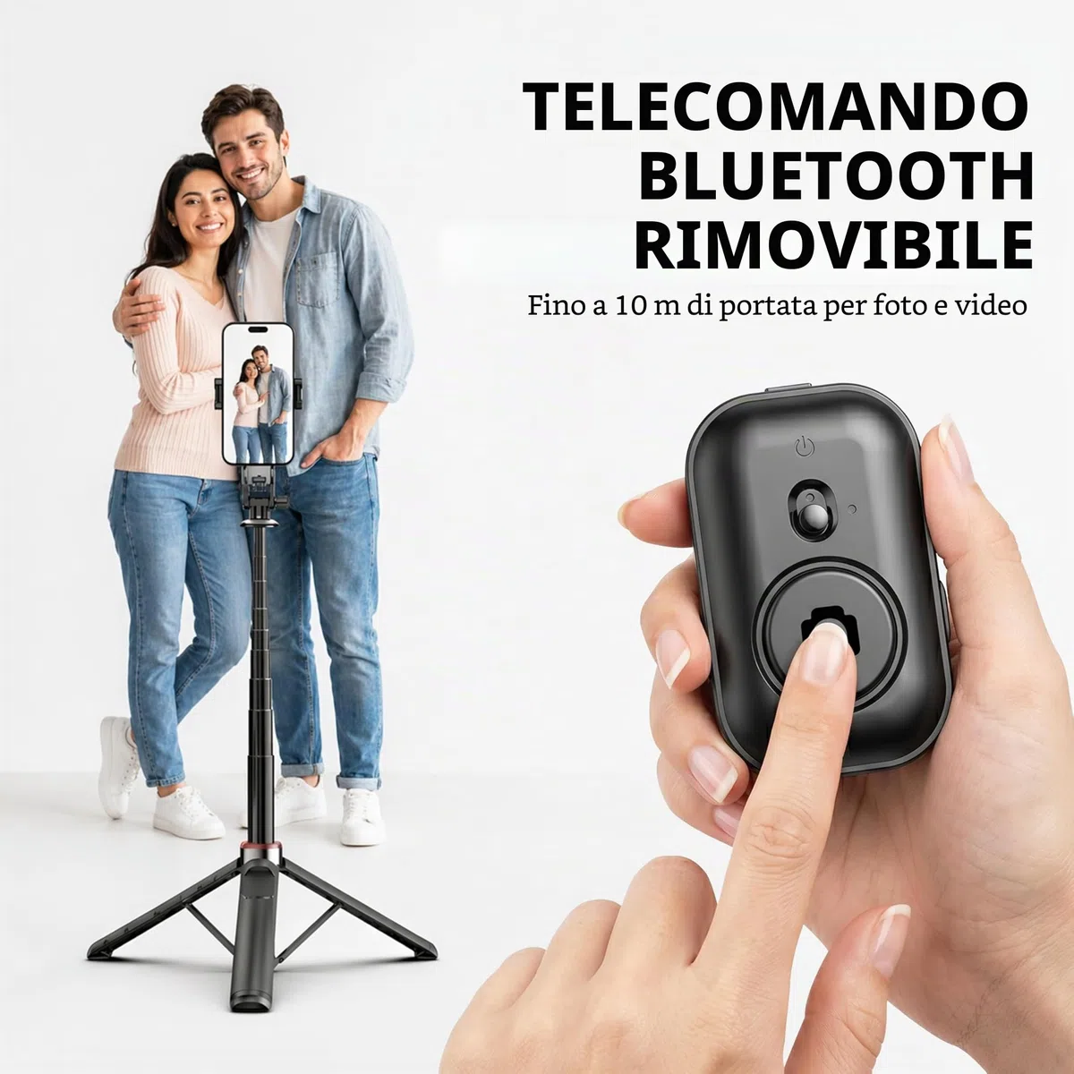 AMAYO - Bastone Selfie 2 in 1 per MagSafe iPhone – Doppio supporto (magnetico e clip) con telecomando Bluetooth, treppiede estensibile per viaggi, vlog, selfie e foto (Nero)