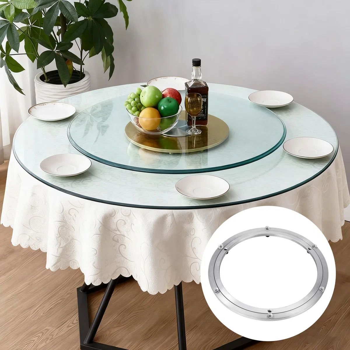 Cuscinetto per Giradischi in Lega di Alluminio Vassoio Girevole in Alluminio Cuscinetto Rotante di 360 Gradi per Tavolo da Pranzo Torte Monitor TV (12 Inch)
