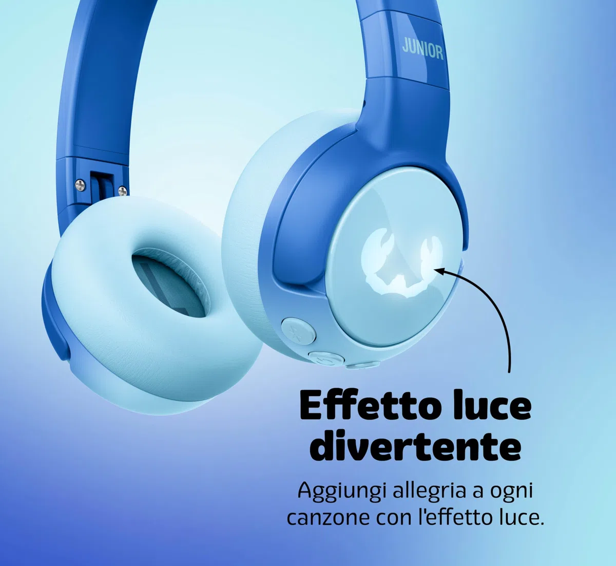 Fresh 'n Rebel Code Junior, Cuffie Bluetooth Senza Fili per Bambini, suono sicuro (<85dB), Adesivo inclusi, Collegare due cuffie, Effetti LED. 48 ore di riproduzione (Wavy Water)